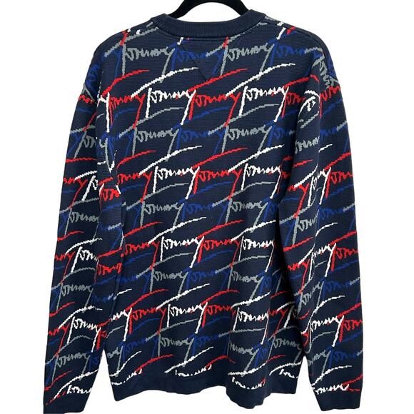 Vintage Tommy Hilfiger All Over Script Crew Sweater L 90s USA Streetwear Rare - Picture 4 of 13